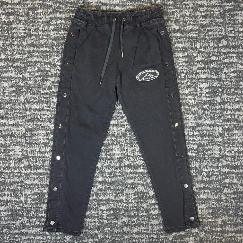 Maniere De Voir Snap Side Joggers Mens S Black Embroidered Logo Elastic Waist